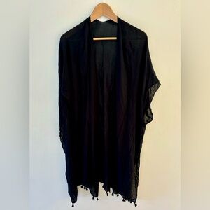 Black Rayon Long Kimono Open Shawl with tassels Flowy Boho Women’s O/S up to XXL